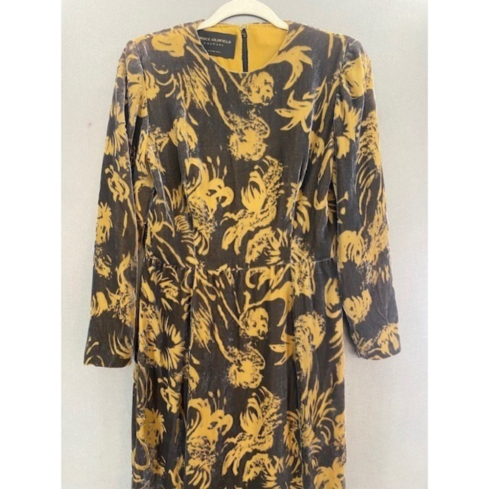Bruce Oldfield Couture‎ Women's Medium $200 Silk Velvet Gold Grey Dress